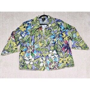 Trenz by Theresa Renz Blazer Womens 2XL Green Vibrant Floral Embroidered Jacket
